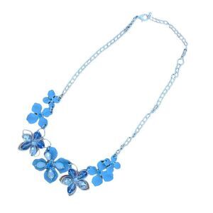 Dressbarn Blue Floral Dimensional Lei Necklace Silver Chain Wire Bead & Crystal